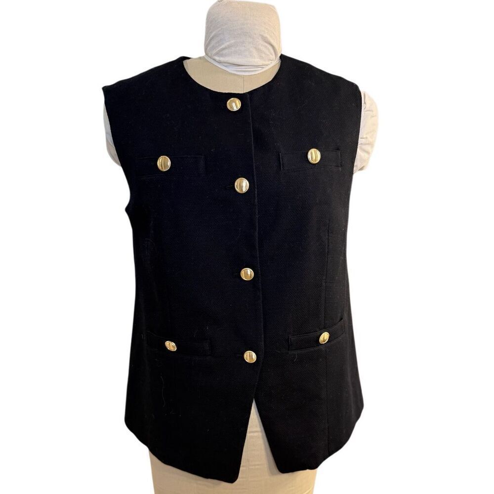 NWOT Talbots Textured Vest Sz. 10P Black Gold Buttons Sleeveless Long - Picture 8 of 12